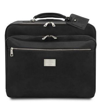 Leather pilot case with two wheels Tuscany Leather Varsavia, Black