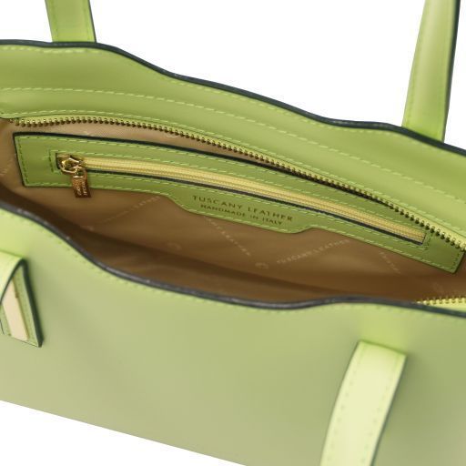 Leather tote - Small size Tuscany Leather Olimpia, Lime Green