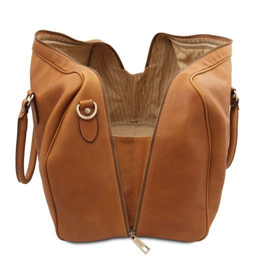 Travel leather duffle bag - Large size Tuscany Leather Lisbona, Natural