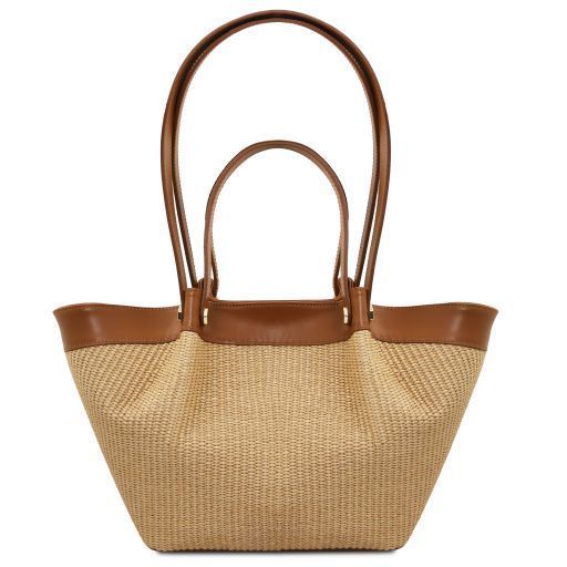 Raffia shopping bag Tuscany Leather Soleil, Cognac