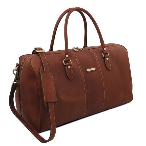 Travel leather duffle bag - Large size Tuscany Leather Lisbona, Brown