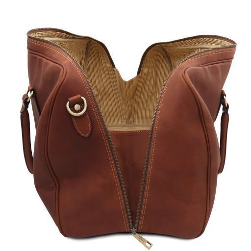 Travel leather duffle bag - Large size Tuscany Leather Lisbona, Brown