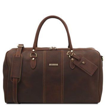 Travel leather duffle bag - Large size Tuscany Leather Lisbona, Dark Brown
