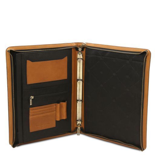Leather document case with ring binder Tuscany Leather Augusto, Natural