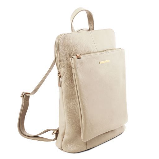 Soft leather backpack for women Tuscany Leather TL Bag, Beige
