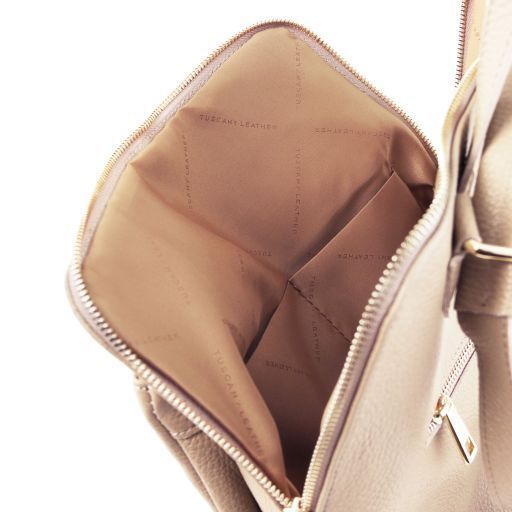 Soft leather backpack for women Tuscany Leather TL Bag, Beige