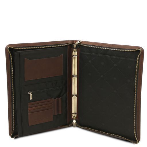 Leather document case with ring binder Tuscany Leather Augusto, Dark Brown