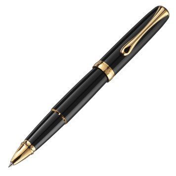 Diplomat Excellence A2 Black Lacquer Rollerball Pen with Gold Trim