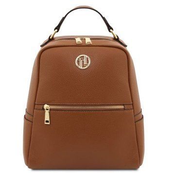 Soft leather backpack Tuscany Leather Prisma, Cognac