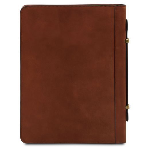 Leather document case with handle and ring binder Tuscany Leather Cesare, Brown