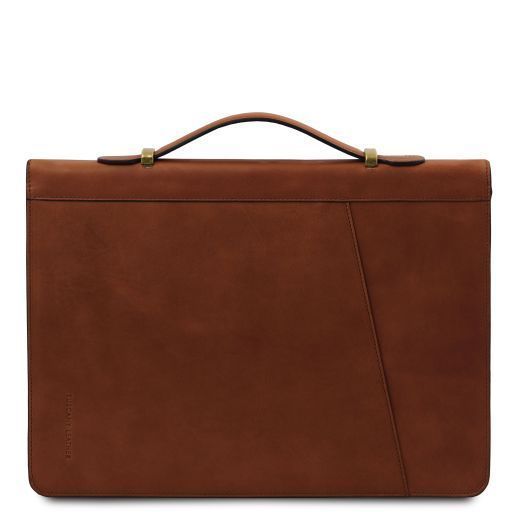 Leather document case with handle and ring binder Tuscany Leather Cesare, Brown