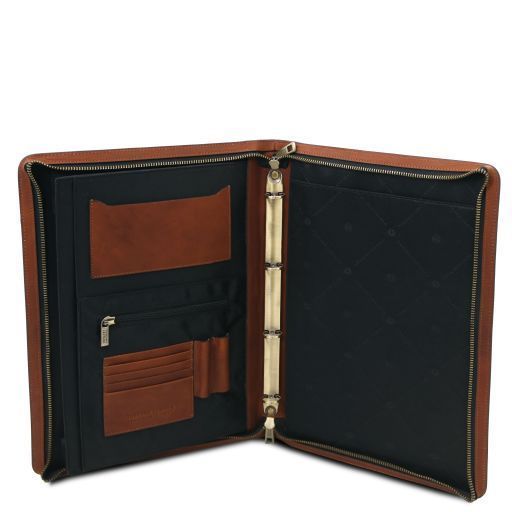 Leather document case with handle and ring binder Tuscany Leather Cesare, Brown