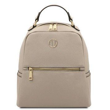 Soft leather backpack Tuscany Leather Prisma, Light Taupe