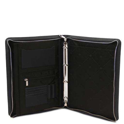 Leather document case with handle and ring binder Tuscany Leather Cesare, Black