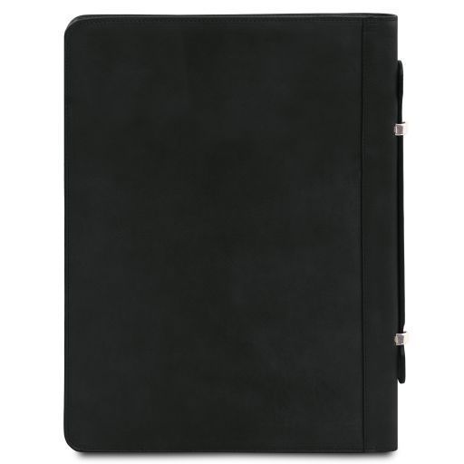 Leather document case with handle and ring binder Tuscany Leather Cesare, Black