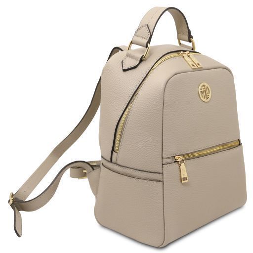 Soft leather backpack Tuscany Leather Prisma, Light Taupe