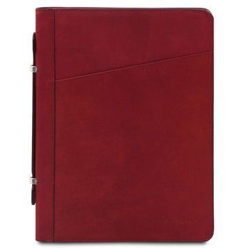 Leather document case with handle and ring binder Tuscany Leather Cesare, Red
