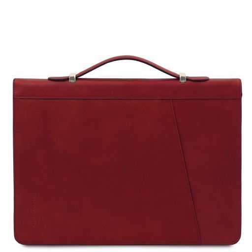 Leather document case with handle and ring binder Tuscany Leather Cesare, Red