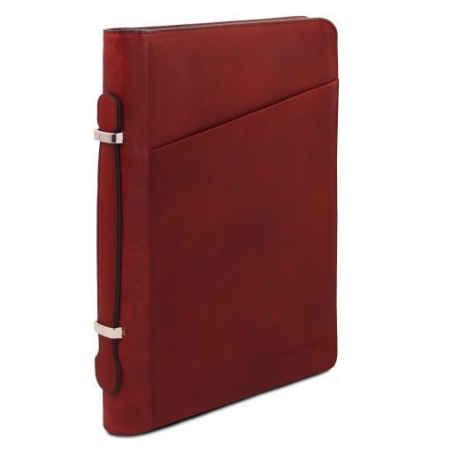 Leather document case with handle and ring binder Tuscany Leather Cesare, Red
