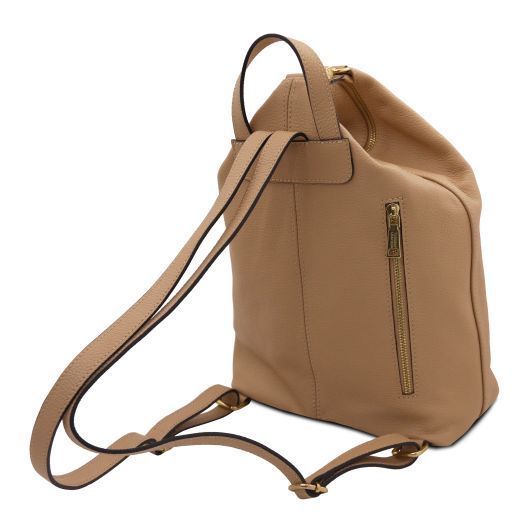 Soft leather backpack Tuscany Leather Dublin, Caramel