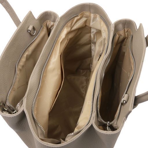 Leather handbag Tuscany Leather Tulipan, Light Taupe