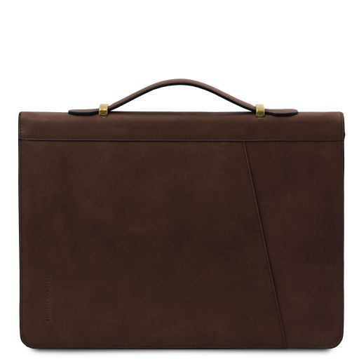 Leather document case with handle and ring binder Tuscany Leather Cesare, Dark Brown