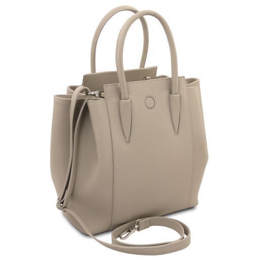 Leather handbag Tuscany Leather Tulipan, Light Taupe
