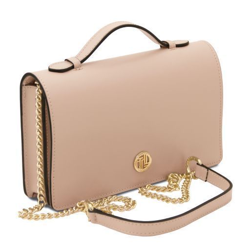 Leather clutch with chain strap Tuscany Leather Opera, Nude