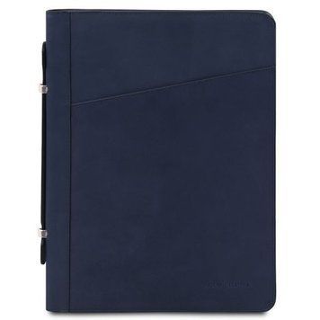 Leather document case with handle and ring binder Tuscany Leather Cesare, Dark blue
