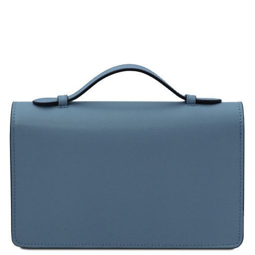 Leather clutch with chain strap Tuscany Leather Opera, Denim