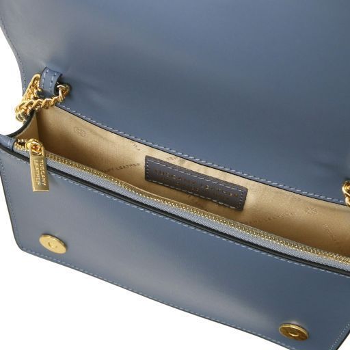Leather clutch with chain strap Tuscany Leather Opera, Denim
