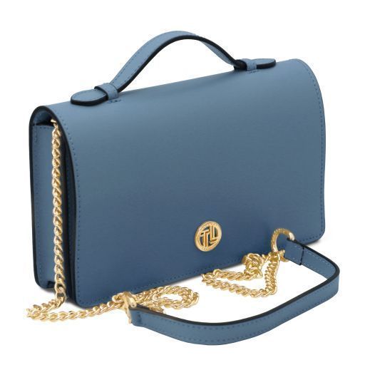 Leather clutch with chain strap Tuscany Leather Opera, Denim