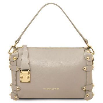 Soft leather duffle bag Tuscany Leather Praline, Light Taupe