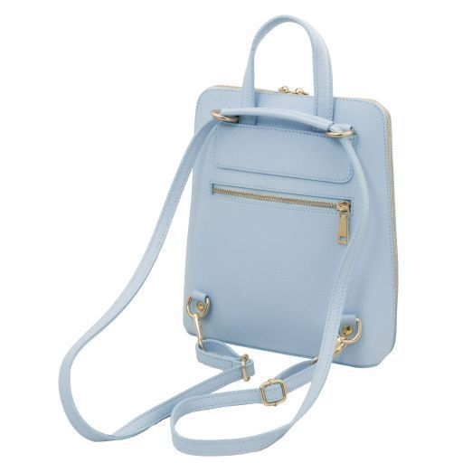 Small leather backpack for women Tuscany Leather TL Bag, Light blue