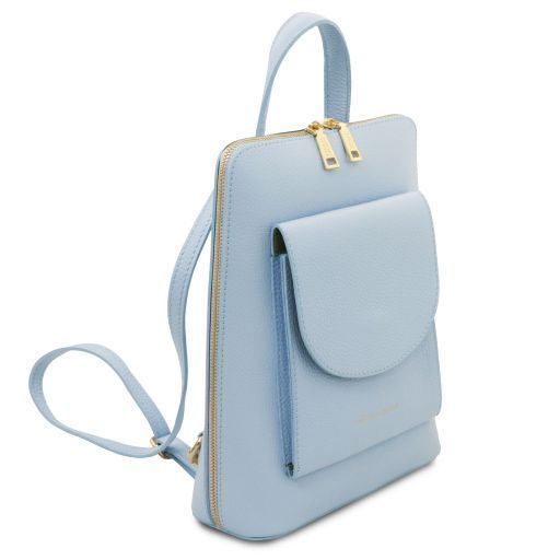 Small leather backpack for women Tuscany Leather TL Bag, Light blue