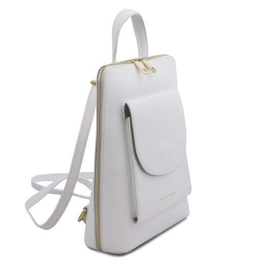 Small leather backpack for women Tuscany Leather TL Bag, White