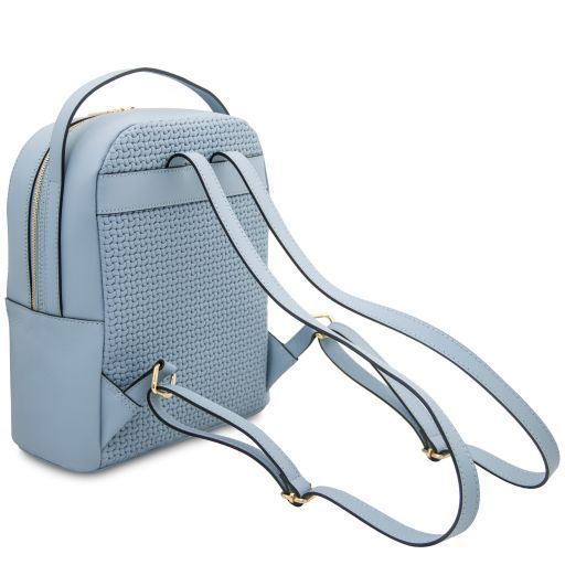 Woven printed leather backpack Tuscany Leather Dedalo, Light blue