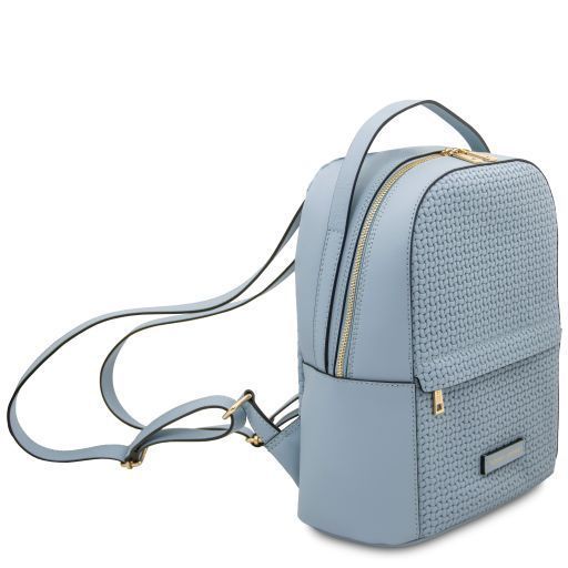 Woven printed leather backpack Tuscany Leather Dedalo, Light blue