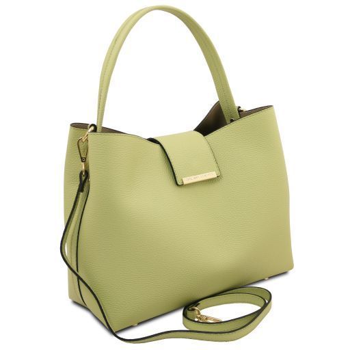 Leather secchiello bag Tuscany Leather Clio, Lime Green