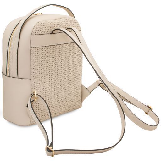 Woven printed leather backpack Tuscany Leather Dedalo, Beige
