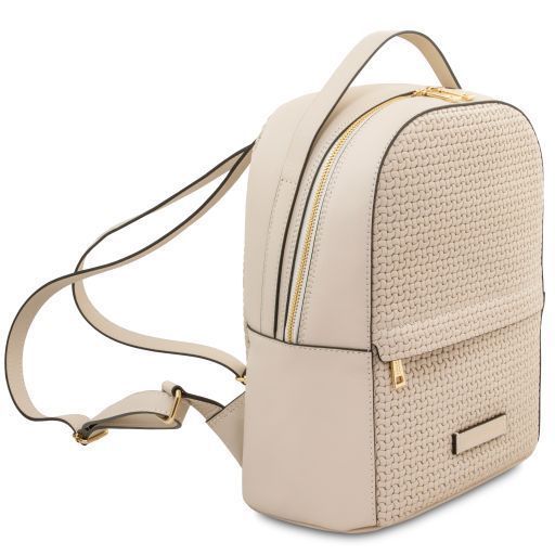 Woven printed leather backpack Tuscany Leather Dedalo, Beige