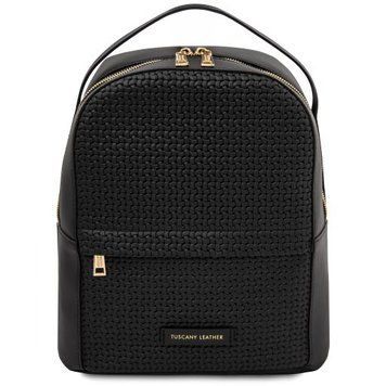 Woven printed leather backpack Tuscany Leather Dedalo, Black