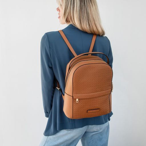 Woven printed leather backpack Tuscany Leather Dedalo, Black