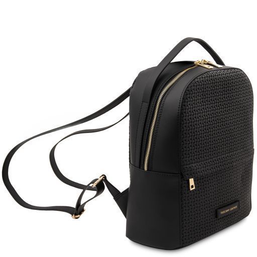 Woven printed leather backpack Tuscany Leather Dedalo, Black