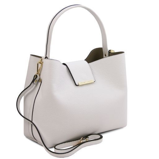 Leather secchiello bag Tuscany Leather Clio, White