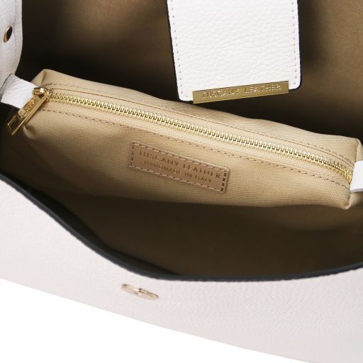 Leather secchiello bag Tuscany Leather Clio, White
