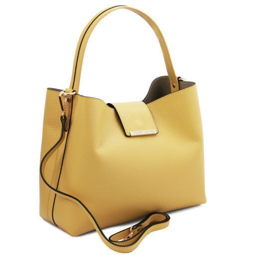 Leather secchiello bag Tuscany Leather Clio, Pastel yellow