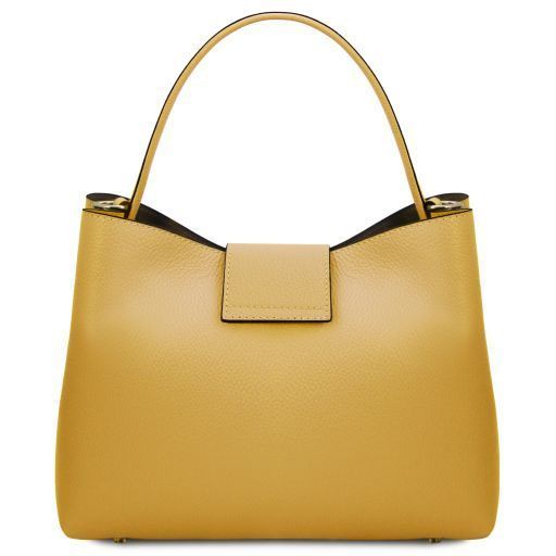 Leather secchiello bag Tuscany Leather Clio, Pastel yellow