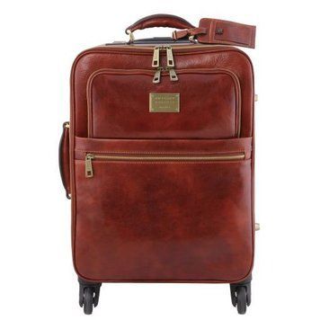 4 Wheels vertical leather trolley Tuscany Leather TL Voyager, Brown