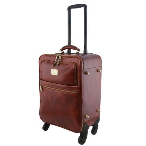 4 Wheels vertical leather trolley Tuscany Leather TL Voyager, Brown